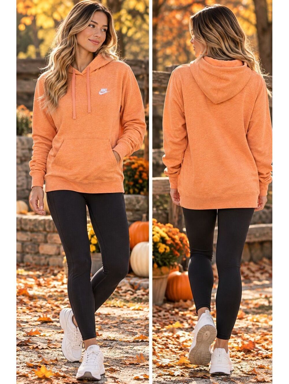 Nike women’s Heather orange embroidered Swoosh hoodie sz medium